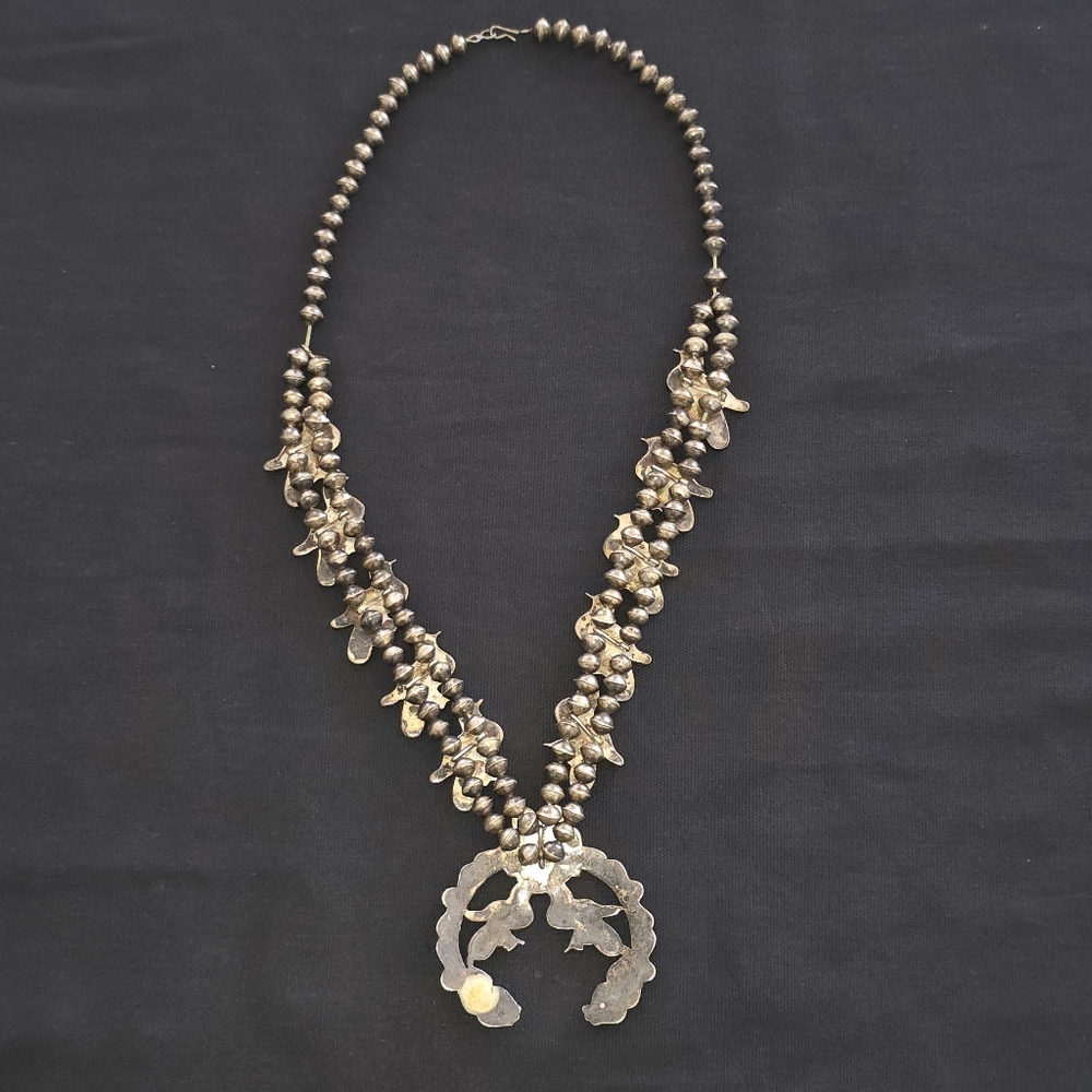 Signed Wesley & Ella Gia Zuni Sterling Squash Blossom Necklace Inlay Birds - Picture 6 of 12